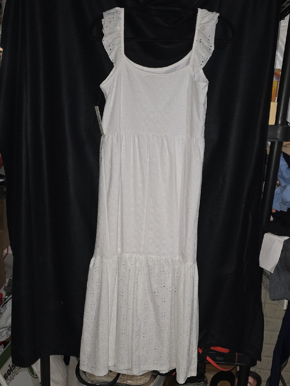 White Eyelet Maxi Dress with Ruffle Straps